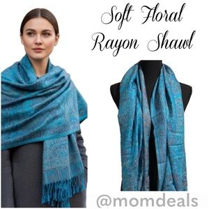 Elegant Shawl in Turquoise Blue Paisley - Versatile Wrap, Scarf, Veil Soft Rayon